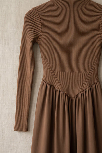 Brown Ribbed Knit Fit-and-Flare Midi Dress brown ribbed knit dress - product view 7