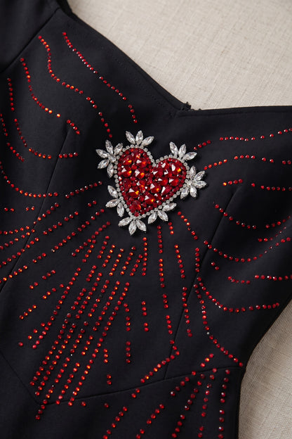 Black Heavy Stretch Crepe Column Gown with Rhinestone Heart Embellishment black heavy stretch crepe gown - product view 7