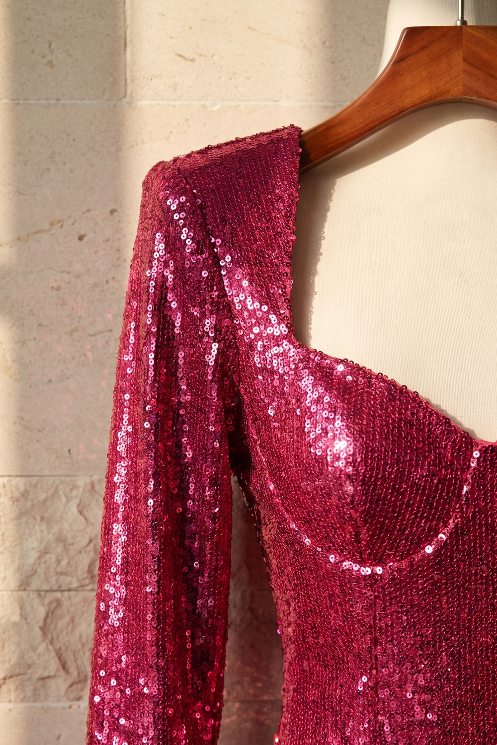 Magenta Sequined Mesh Bodycon Mini Dress magenta sequined mesh mini dress - product view 7