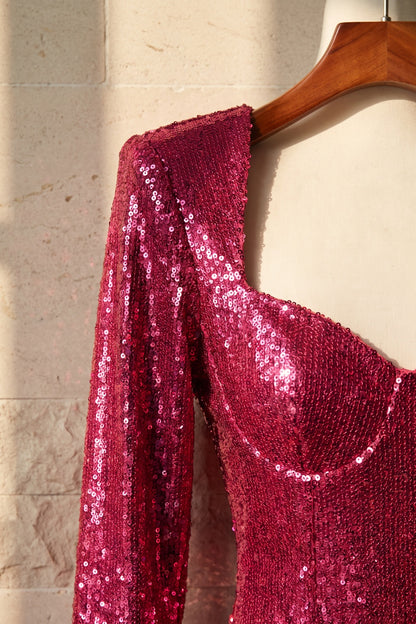 Magenta Sequined Mesh Bodycon Mini Dress magenta sequined mesh mini dress - product view 7