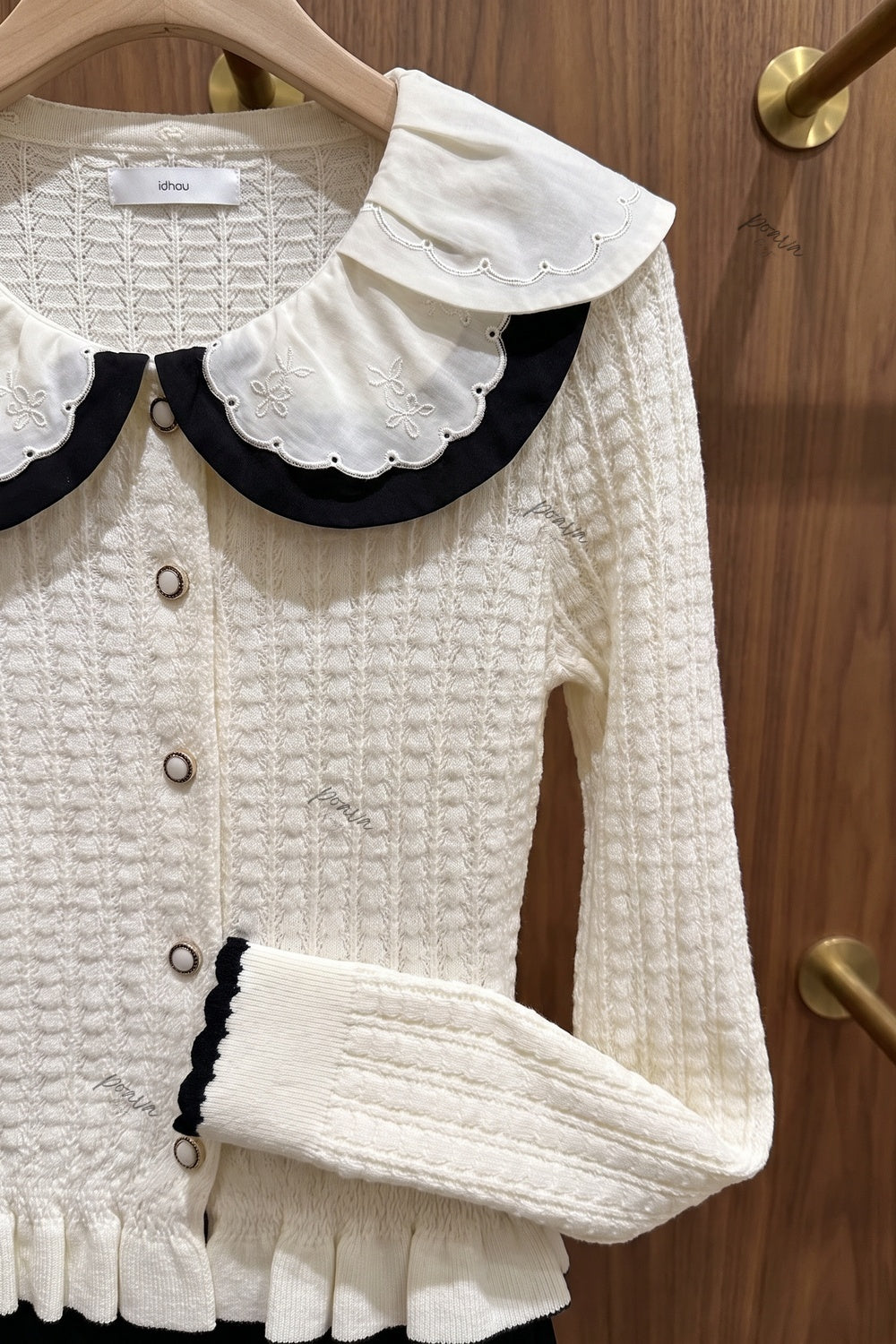 Off-White Textured Knit Fitted Peplum Cardigan off-white textured knit cardigan - product view 7