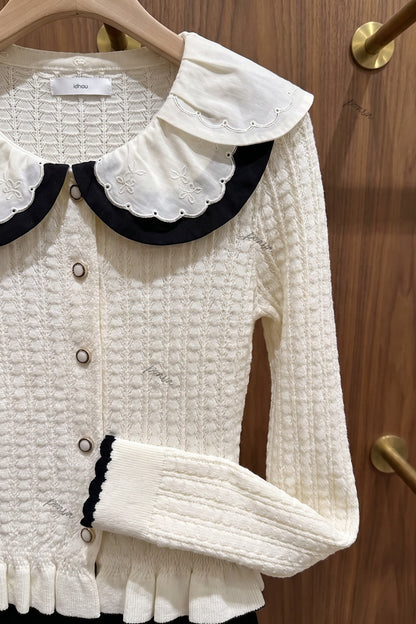 Off-White Textured Knit Fitted Peplum Cardigan off-white textured knit cardigan - product view 7