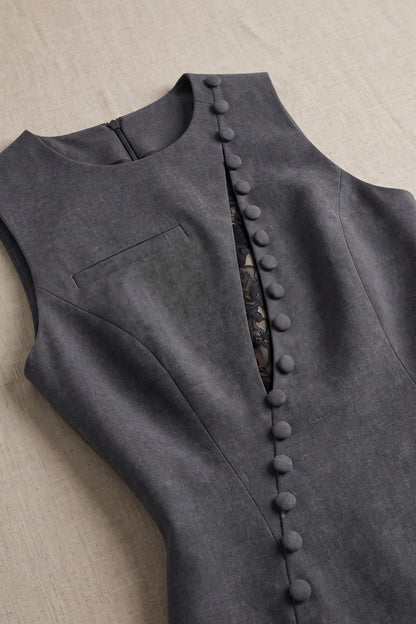 Charcoal Grey Structured Wool-Blend Suiting Sheath Mini Dress charcoal grey structured wool-blend suiting mini dress - product view 7