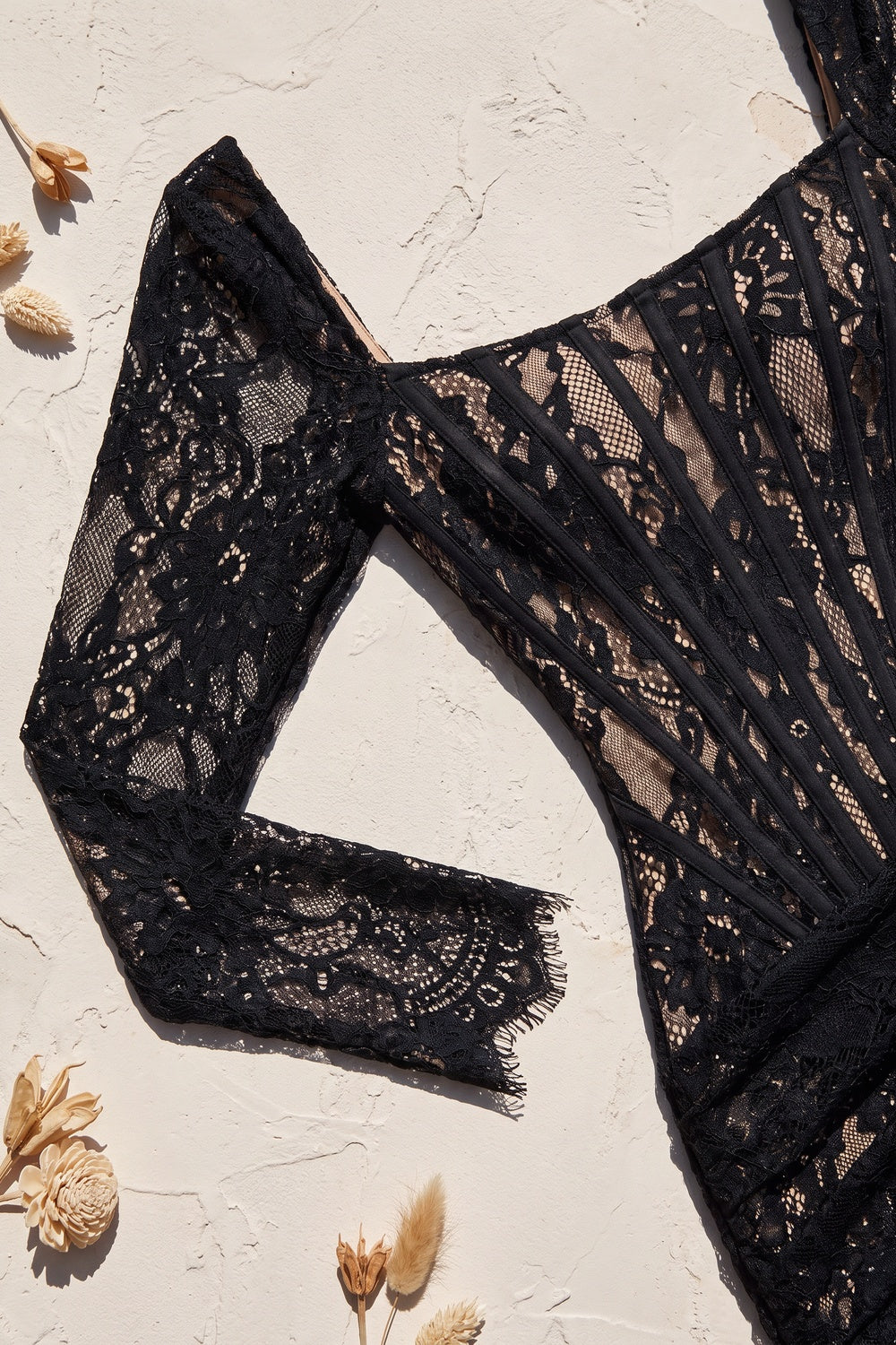 Black Floral Lace Bodycon Corset Mini Dress black floral lace mini dress - product view 7