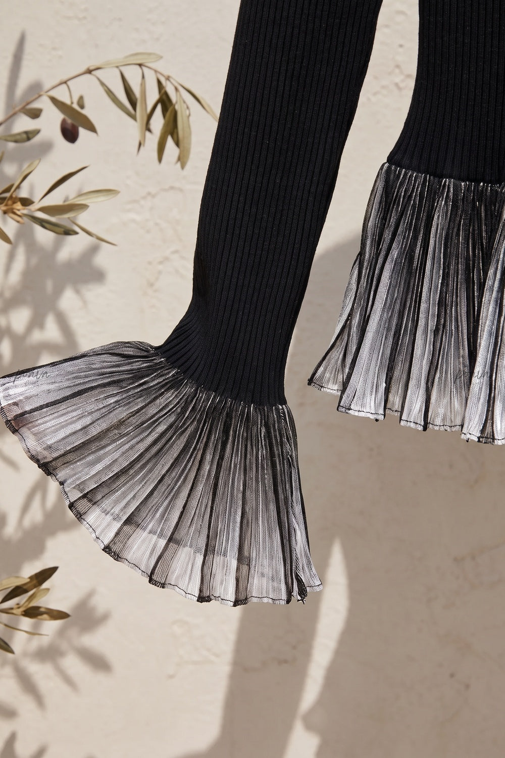 Black Ribbed Knit Two-Piece Set with Metallic Pleated Peplum black ribbed knit two-piece set - product view 7