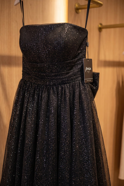 Black Glitter Tulle A-Line Midi Dress black glitter tulle dress - product view 7