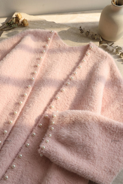 Pale Pink Eyelash Knit Oversized Cocoon Open-Front Cardigan pale pink eyelash knit long open-front cardigan - product view 7