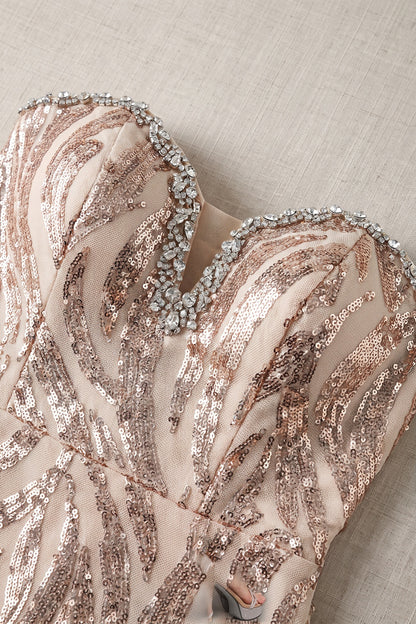 Champagne Gold Sequined Mesh Column Dress champagne gold, rose gold sequined mesh dress - product view 7