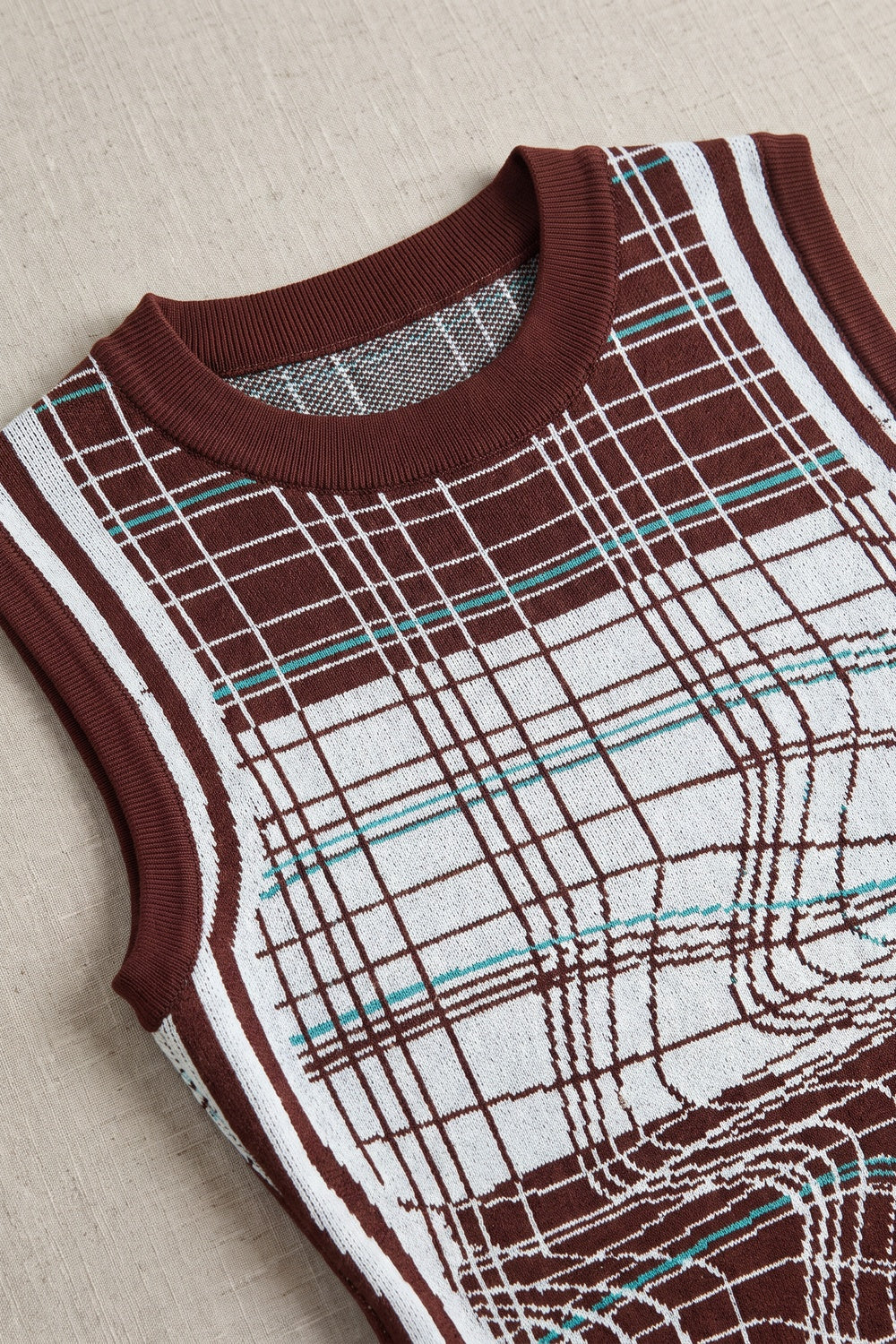 Chocolate Brown Jacquard Knit Bodycon Dress with Asymmetrical Hem chocolate brown, white jacquard knit dress - product view 7