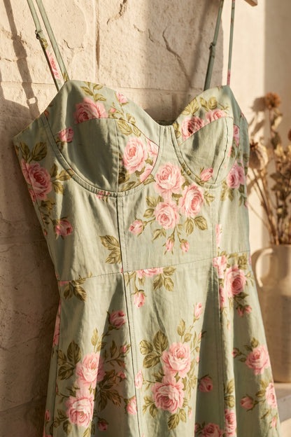 Pale Sage Green Structured Woven Cotton or Jacquard Fit-and-Flare Dress pale sage green structured woven cotton or jacquard dress - product view 7