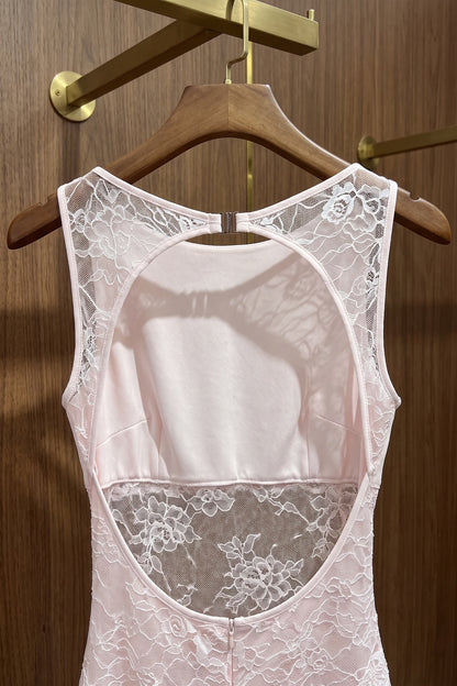 Soft Pink Lace Panel Maxi Dress Premium Fabric - product view 8