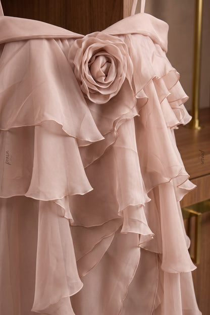 Dusty Pink Chiffon Flowing A-Line Gown with High Slit dusty pink chiffon gown - product view 7
