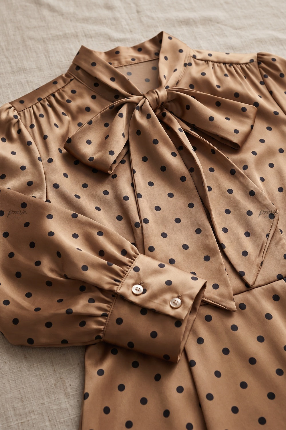 Bronze-gold Satin Polka Dot A-line Midi Dress Bronze-gold Satin Midi dress - product view 6