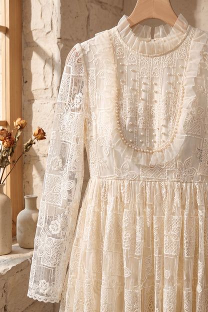 Cream Lace A-Line Maxi Dress cream lace dress - product view 5