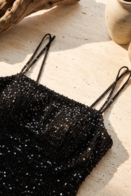 Black Sequined Fitted Column Evening Gown black sequined knit or mesh evening gown - product view 5
