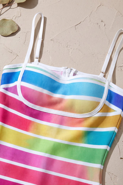 Rainbow Gradient Striped Bodycon Mini Dress blue, green, yellow, pink, purple heavy stretch knit dress - product view 7