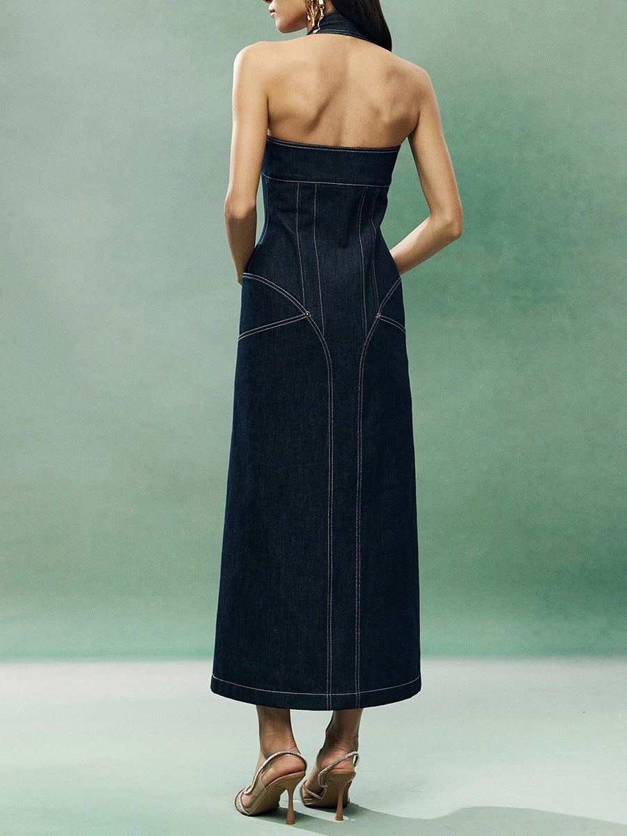 Denim Patchwork Long Dress