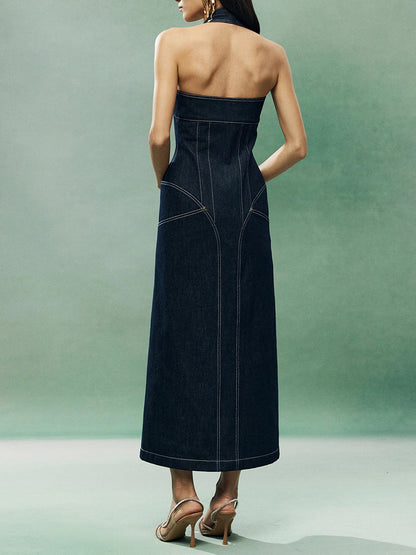 Denim Patchwork Long Dress