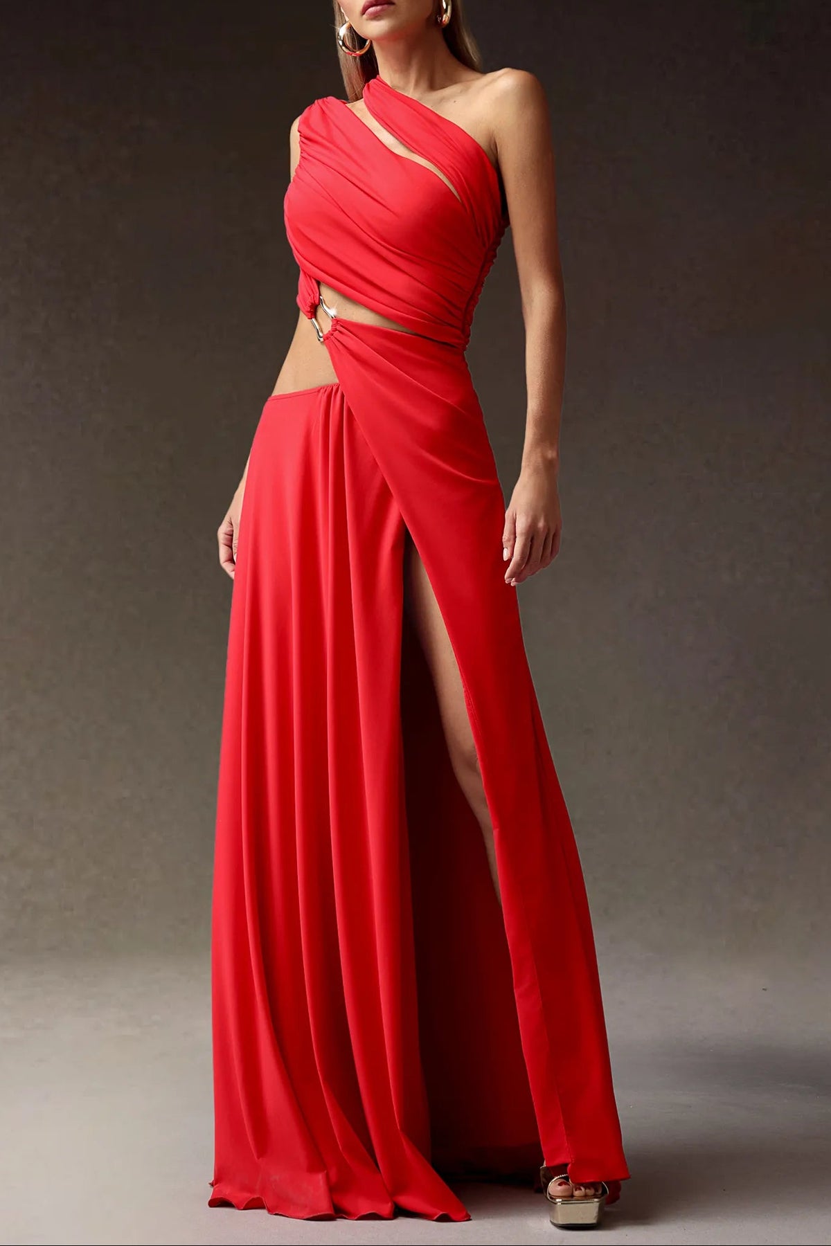 atalanta High Slit Hollowed-out Maxi Dress in red