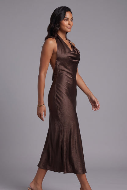 Chocolate Brown Textured Satin Sheath Dress chocolate brown textured satin dress - product view 3