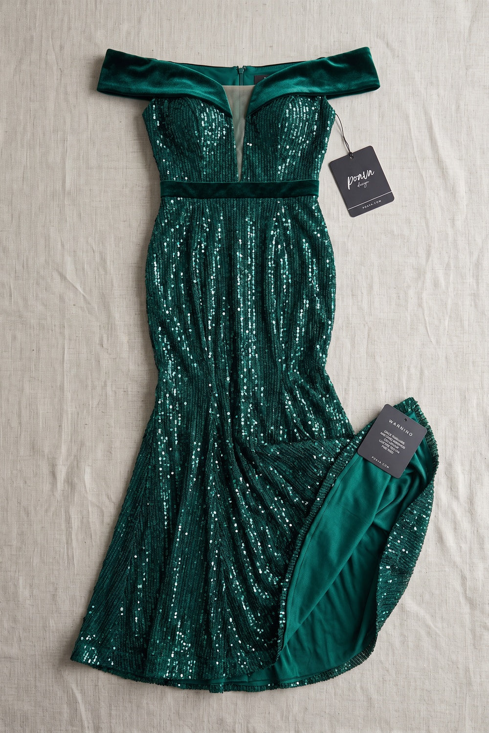 Emerald Green Off Shoulder Sequin Mermaid Evening Gown