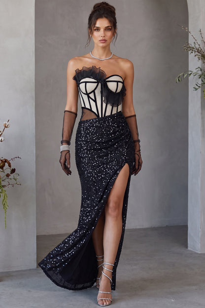 Black Sequined Knit Column Gown black sequined knit gown - product view 8