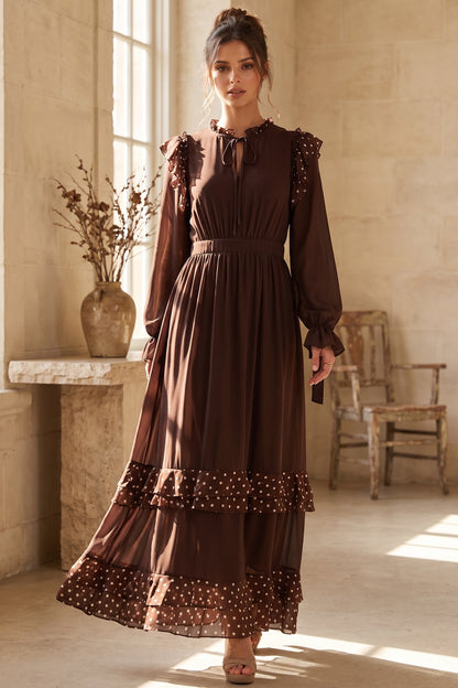 Dark Brown Chiffon A-Line Tiered Maxi Dress dark brown chiffon maxi dress - product view 8