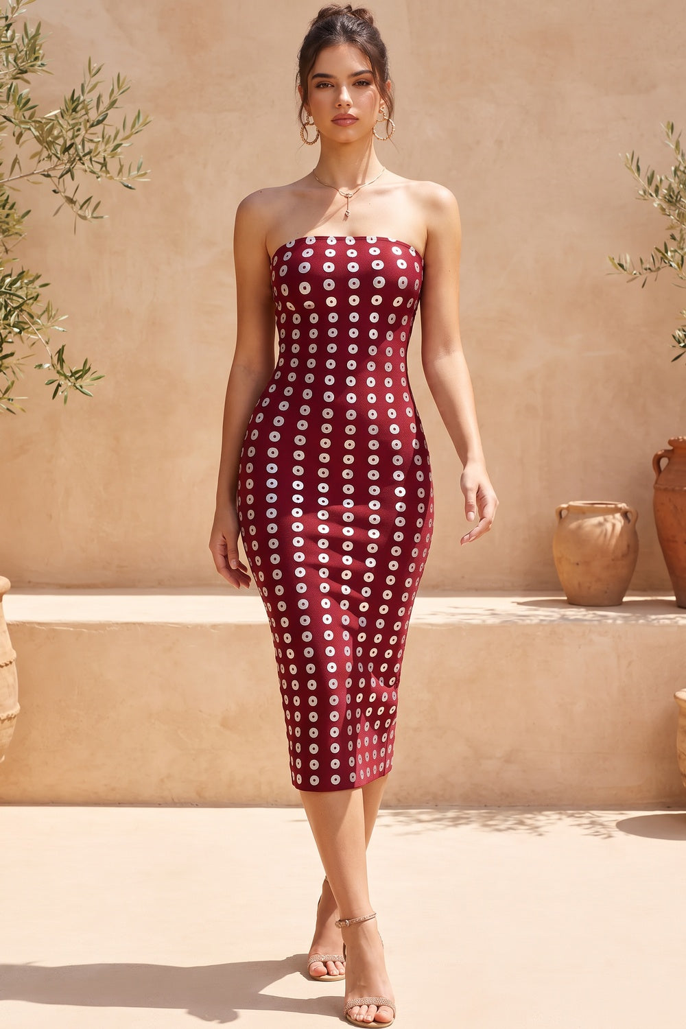 Burgundy Heavy Stretch Knit Bodycon Midi Dress burgundy heavy stretch knit midi dress - product view 8