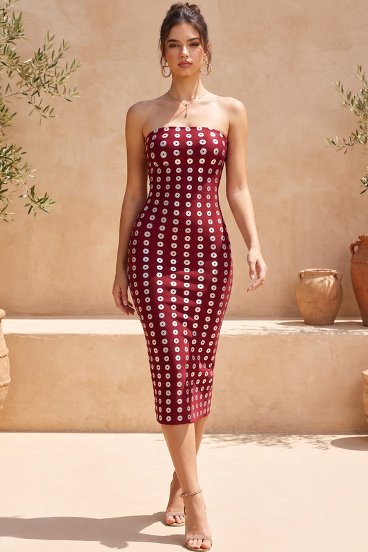 Burgundy Heavy Stretch Knit Bodycon Midi Dress burgundy heavy stretch knit midi dress - product view 8