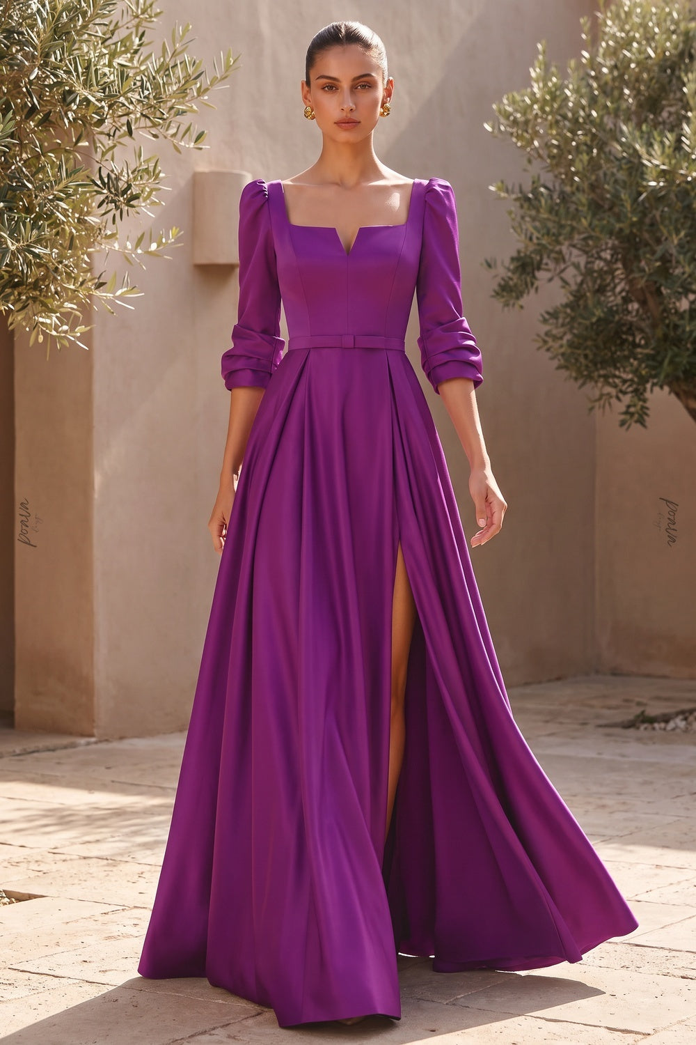 Purple Satin A-Line Evening Gown purple satin evening gown - product view 8