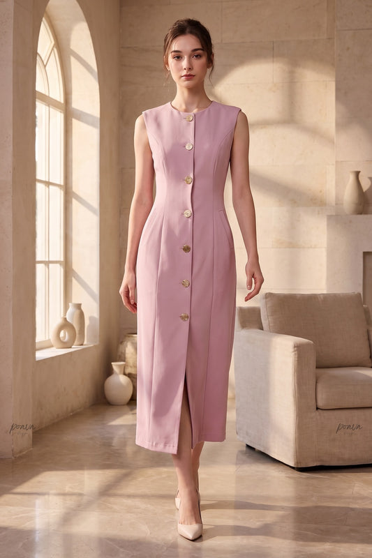 Dusty Pink Woven Suiting Sheath Vest Dress dusty pink woven suiting vest dress - product view 8