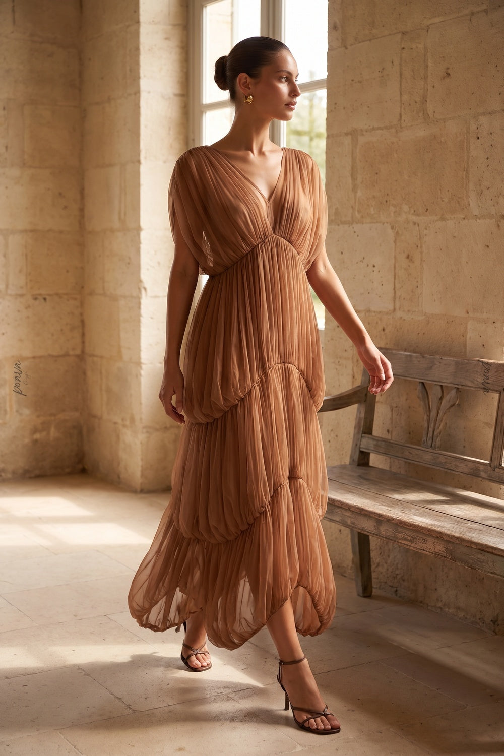 Brown Sheer Tulle Mesh Tiered Cocoon Dress brown sheer tulle mesh dress - product view 8