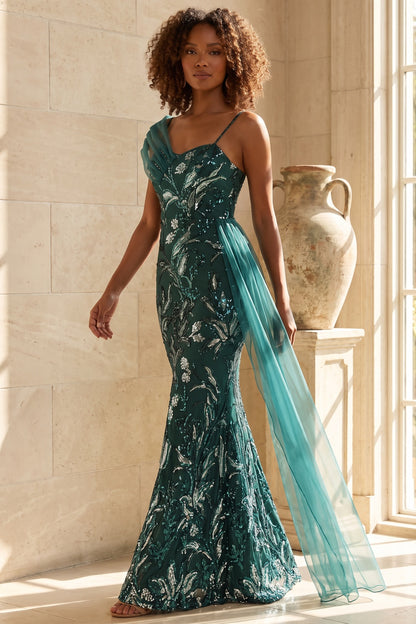 Premium Fabric One-Shoulder Sequin Gown Premium Fabric - product view 2