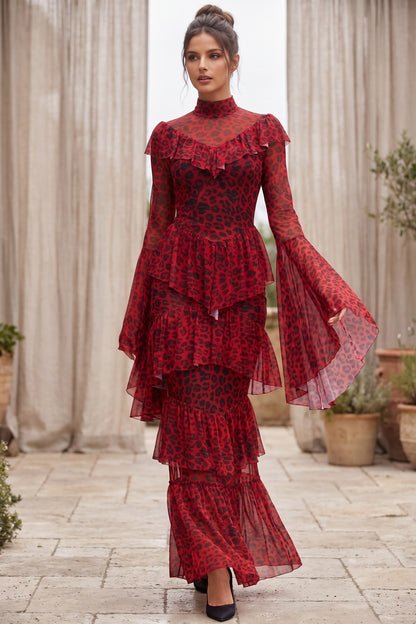 Red Sheer Mesh Tiered Maxi Dress red sheer mesh dress - product view 8