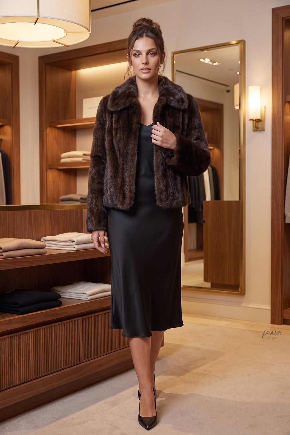 Dark Brown Fur Boxy Cropped Jacket dark brown fur jacket - product view 8