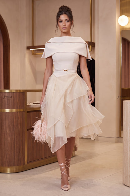 Cream Crepe Off-the-Shoulder Fit-and-Flare Midi Dress cream crepe dress - product view 6