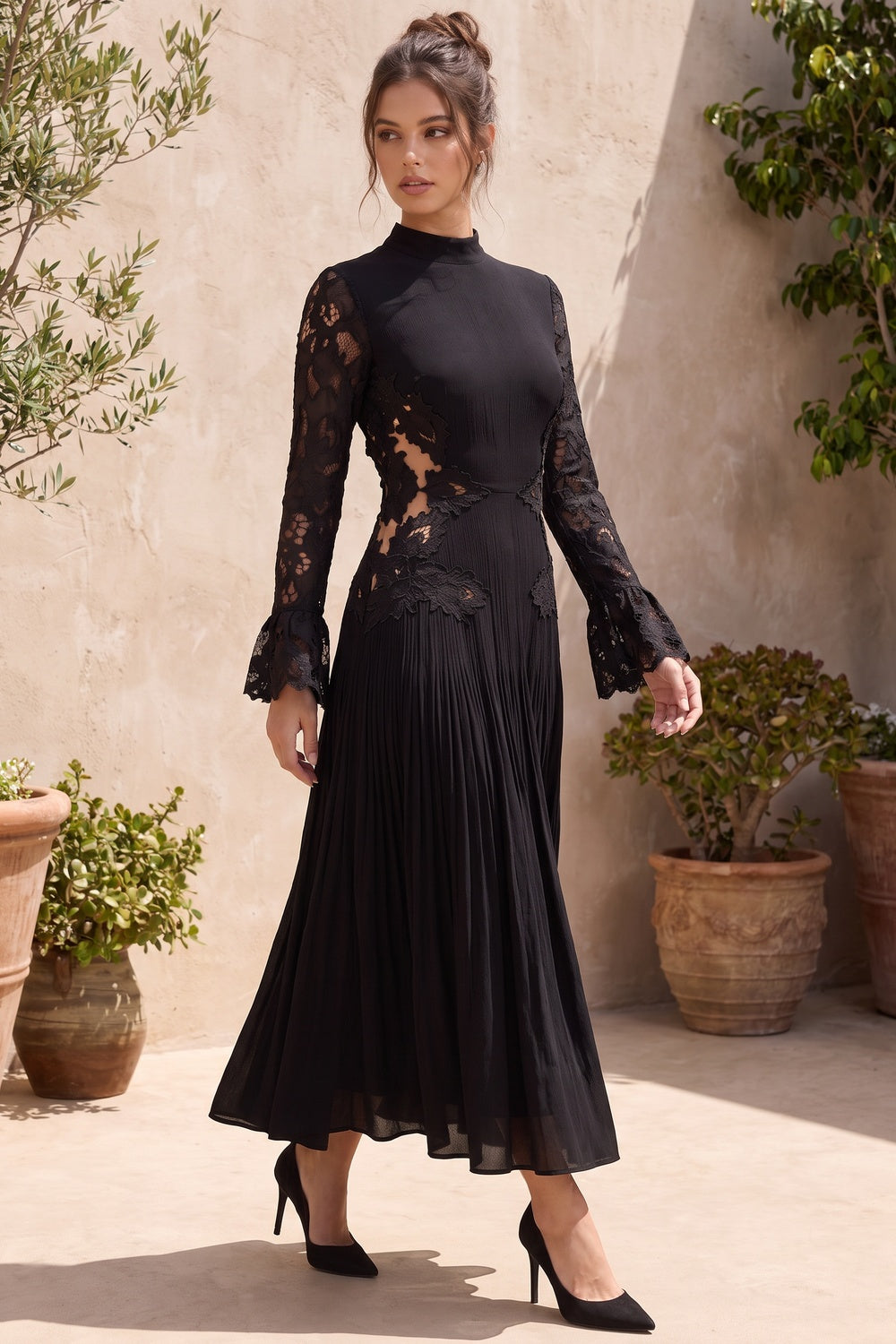 Black Matte Crepe A-line Midi Dress black matte crepe midi dress - product view 8