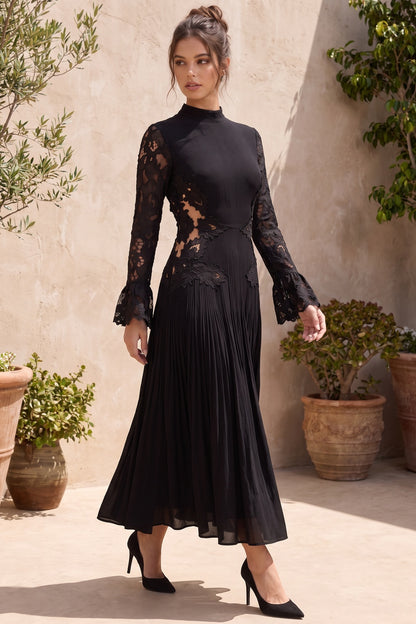 Black Matte Crepe A-line Midi Dress black matte crepe midi dress - product view 8