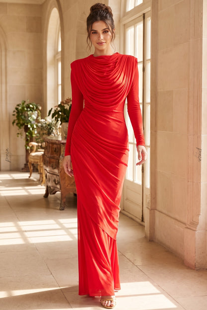 Bright Red Stretch Jersey Column Evening Gown bright red stretch jersey evening gown - product view 8