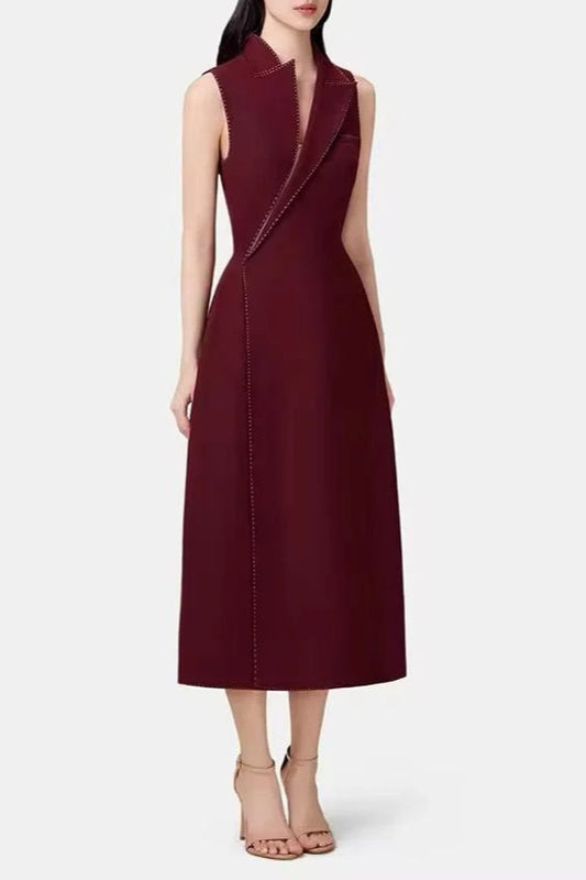 asymmetric collar blazer midi dress in red