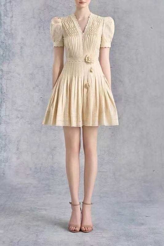 Woman wearing a beige dress 