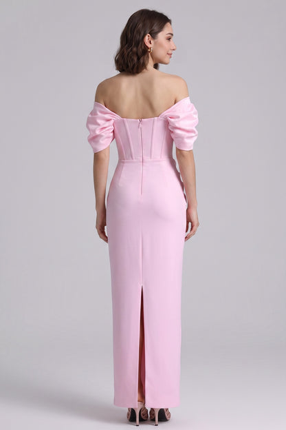 Light Pink Satin-Crepe Column Gown with Silver Sparkly Trim light pink satin-crepe gown - product view 5