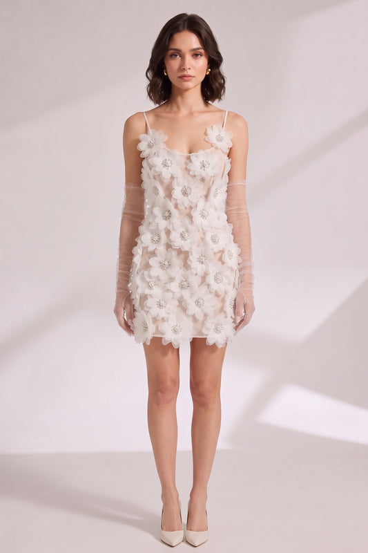 white tulle mesh A-line dress white tulle mesh dress - product view 3