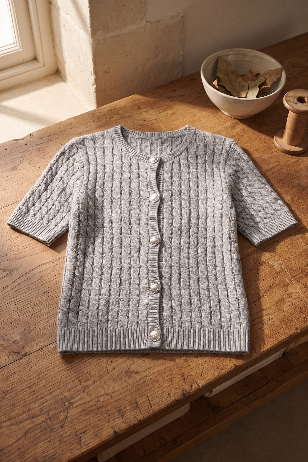 Heather Grey Cable-Knit Fitted Cardigan heather grey knitwear cardigan - product view 2