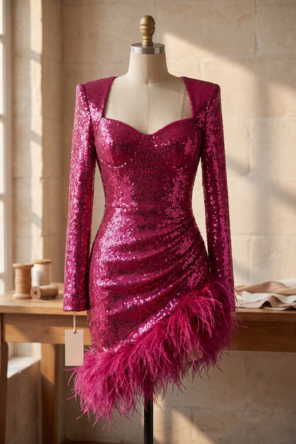 Magenta Sequined Mesh Bodycon Mini Dress magenta sequined mesh mini dress - product view 2