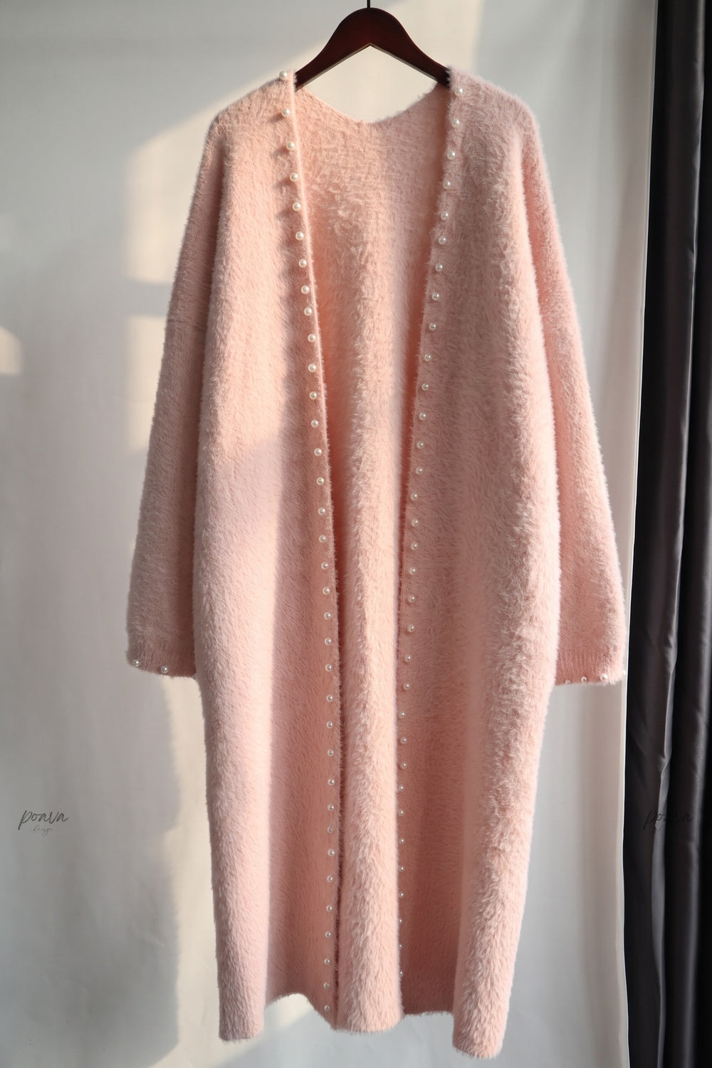 Pale Pink Eyelash Knit Oversized Cocoon Open-Front Cardigan pale pink eyelash knit long open-front cardigan - product view 2