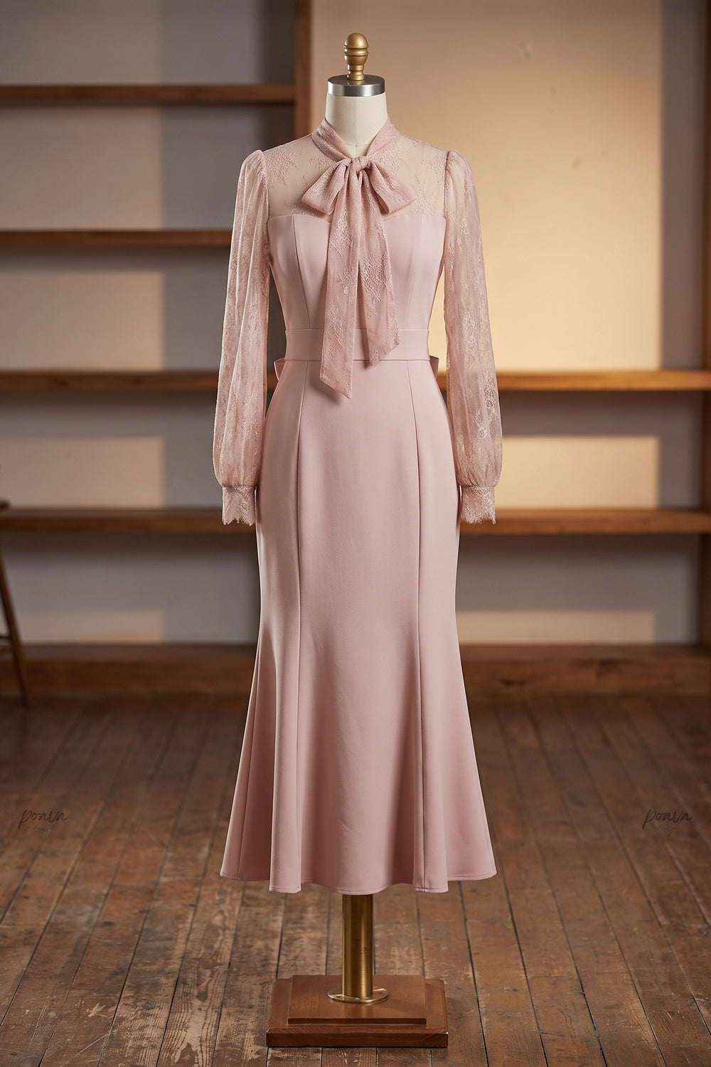 Dusty Pink Structured Crepe Mermaid Midi Dress dusty pink structured crepe midi dress - product view 2