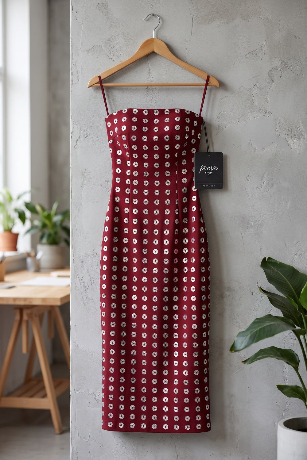 Burgundy Heavy Stretch Knit Bodycon Midi Dress burgundy heavy stretch knit midi dress - product view 2