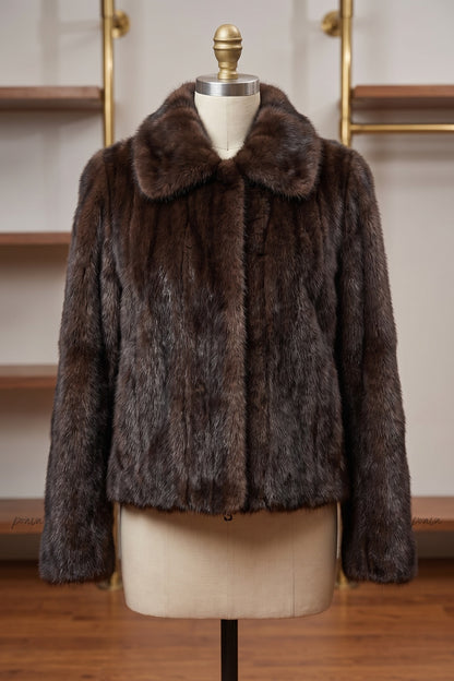 Dark Brown Fur Boxy Cropped Jacket dark brown fur jacket - product view 2
