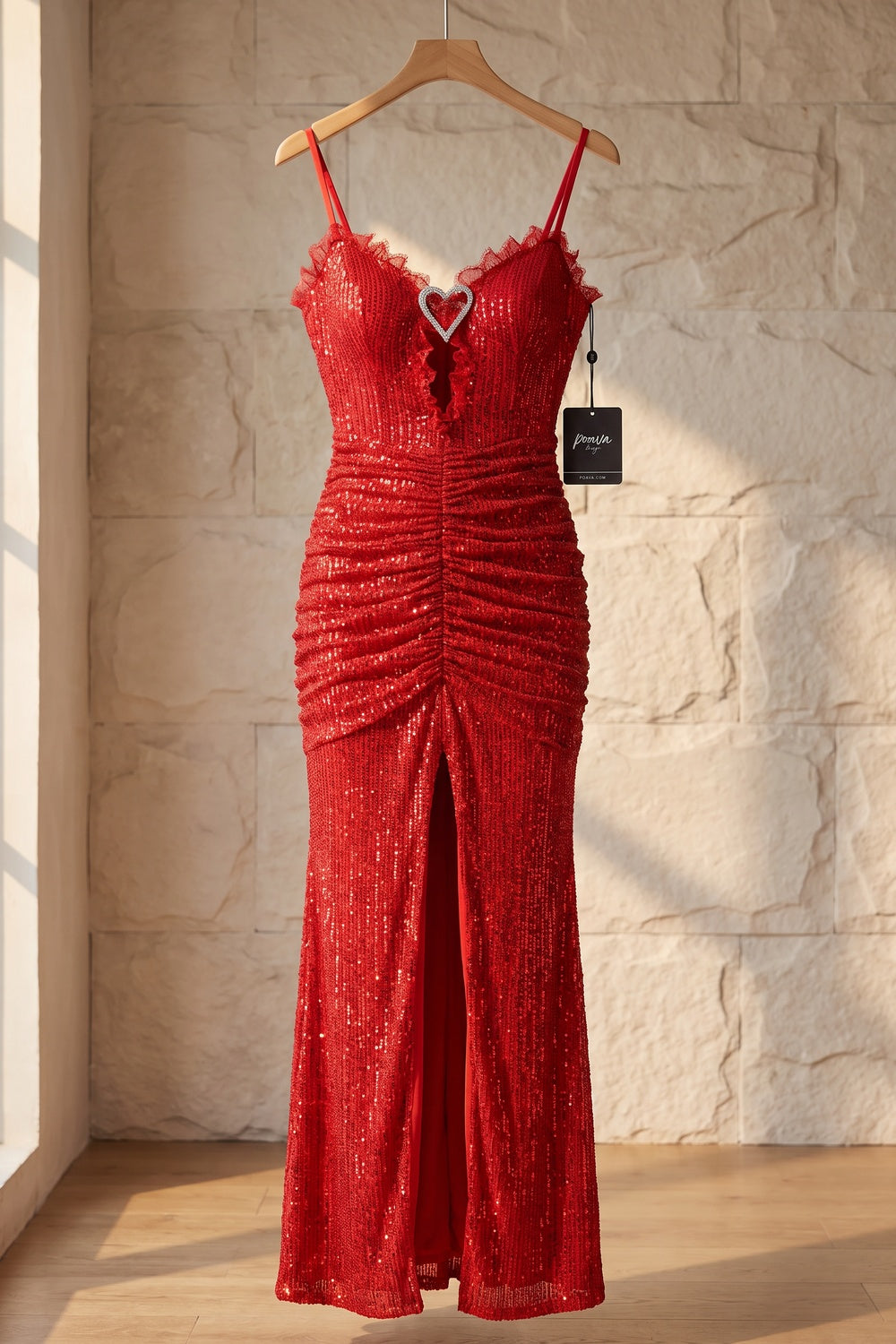 Red Sequined Mesh Bodycon Column Evening Gown red sequined mesh evening gown - product view 2